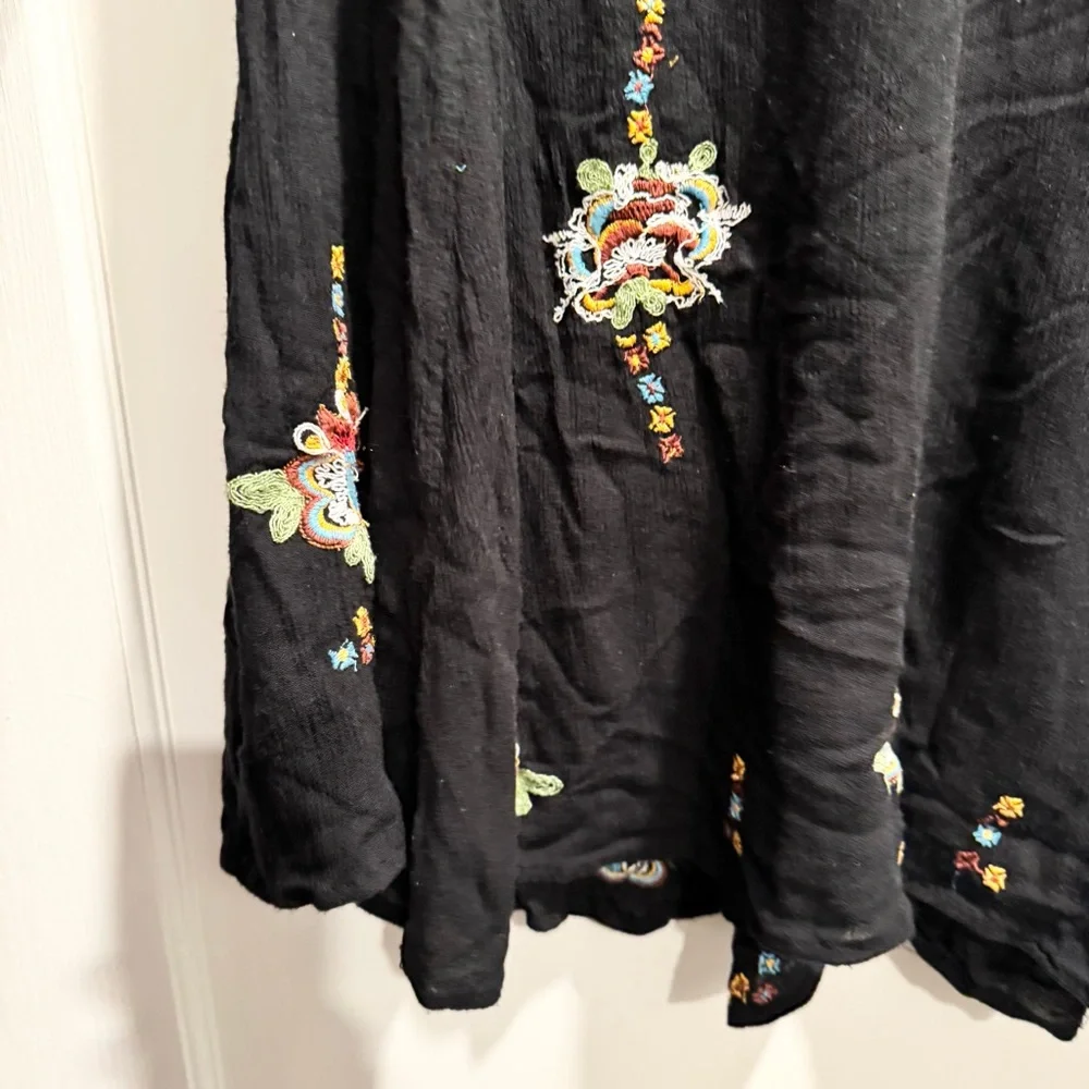 Free People Oxford Black Embroidered Swing Dress Large Boho Festival Coachella - Picture 9 of 15